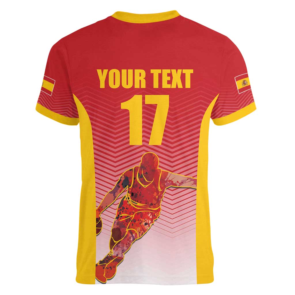 Custom Espana Basketball Spain Women V-Neck T-Shirt Baloncesto Come on La Roja Red Style