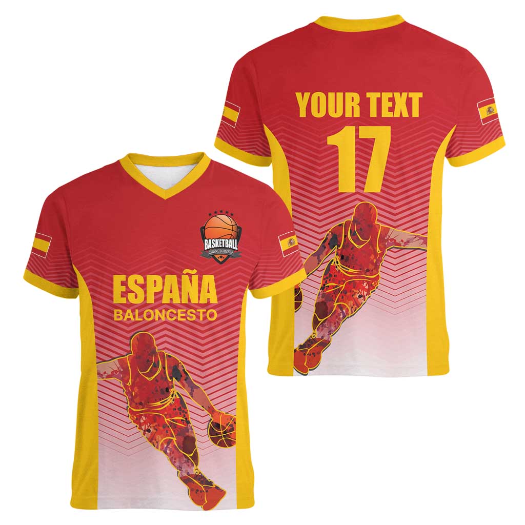 Custom Espana Basketball Spain Women V-Neck T-Shirt Baloncesto Come on La Roja Red Style