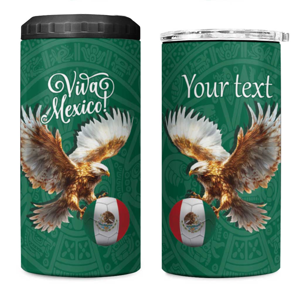 Personalized Viva Mexico Football 4 in 1 Can Cooler Tumbler Mexican Eagle Mascot with Sporty Style