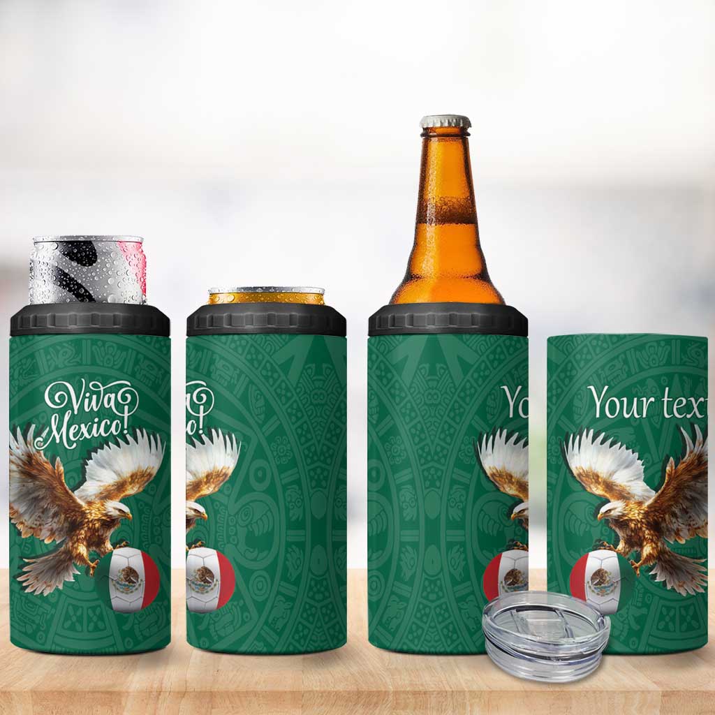Personalized Viva Mexico Football 4 in 1 Can Cooler Tumbler Mexican Eagle Mascot with Sporty Style