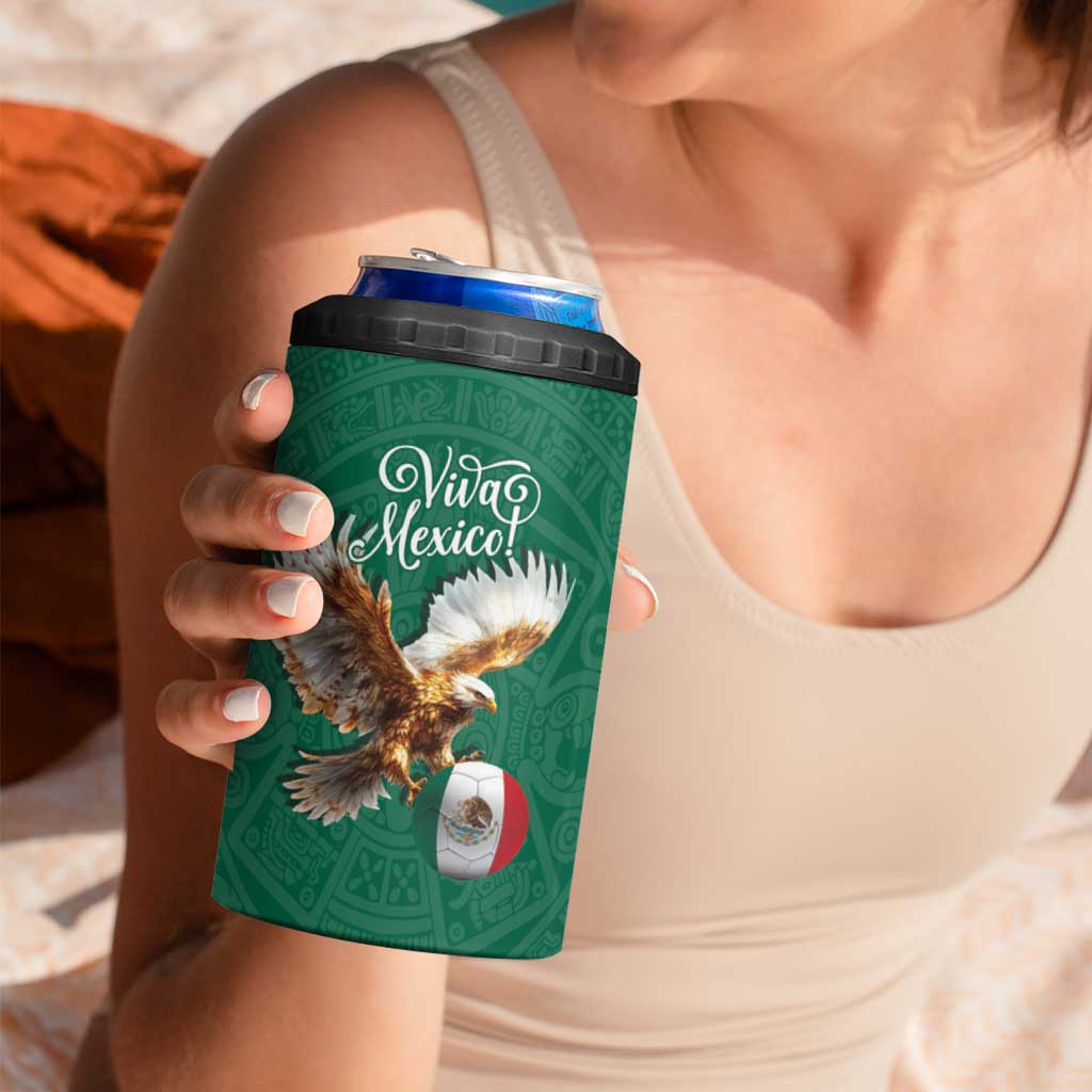 Personalized Viva Mexico Football 4 in 1 Can Cooler Tumbler Mexican Eagle Mascot with Sporty Style