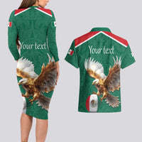 Personalized Viva Mexico Football Couples Matching Long Sleeve Bodycon Dress and Hawaiian Shirt Mexican Eagle Mascot with Sporty Style