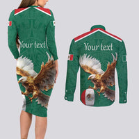 Personalized Viva Mexico Football Couples Matching Long Sleeve Bodycon Dress and Long Sleeve Button Shirt Mexican Eagle Mascot with Sporty Style