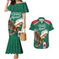 Personalized Viva Mexico Football Couples Matching Mermaid Dress and Hawaiian Shirt Mexican Eagle Mascot with Sporty Style