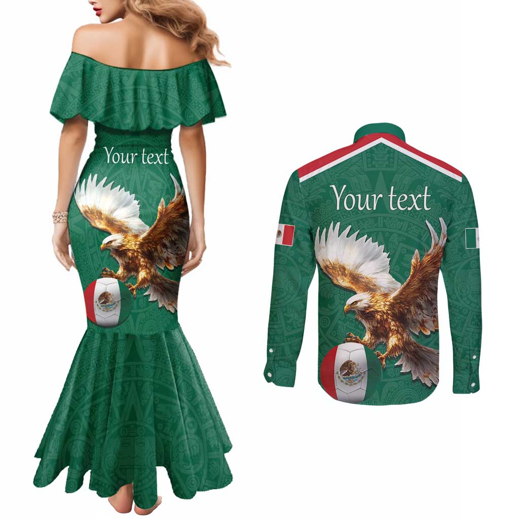 Personalized Viva Mexico Football Couples Matching Mermaid Dress and Long Sleeve Button Shirt Mexican Eagle Mascot with Sporty Style