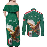 Personalized Viva Mexico Football Couples Matching Off Shoulder Maxi Dress and Long Sleeve Button Shirt Mexican Eagle Mascot with Sporty Style