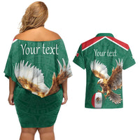 Personalized Viva Mexico Football Couples Matching Off Shoulder Short Dress and Hawaiian Shirt Mexican Eagle Mascot with Sporty Style