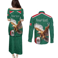 Personalized Viva Mexico Football Couples Matching Puletasi and Long Sleeve Button Shirt Mexican Eagle Mascot with Sporty Style