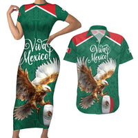 Personalized Viva Mexico Football Couples Matching Short Sleeve Bodycon Dress and Hawaiian Shirt Mexican Eagle Mascot with Sporty Style