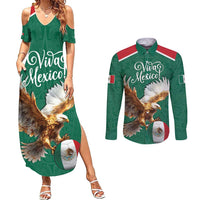 Personalized Viva Mexico Football Couples Matching Summer Maxi Dress and Long Sleeve Button Shirt Mexican Eagle Mascot with Sporty Style