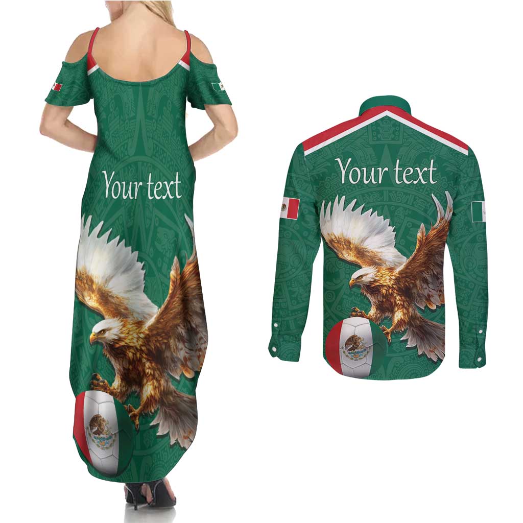 Personalized Viva Mexico Football Couples Matching Summer Maxi Dress and Long Sleeve Button Shirt Mexican Eagle Mascot with Sporty Style