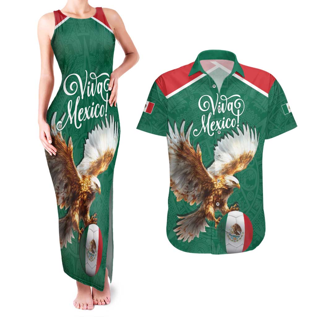 Personalized Viva Mexico Football Couples Matching Tank Maxi Dress and Hawaiian Shirt Mexican Eagle Mascot with Sporty Style
