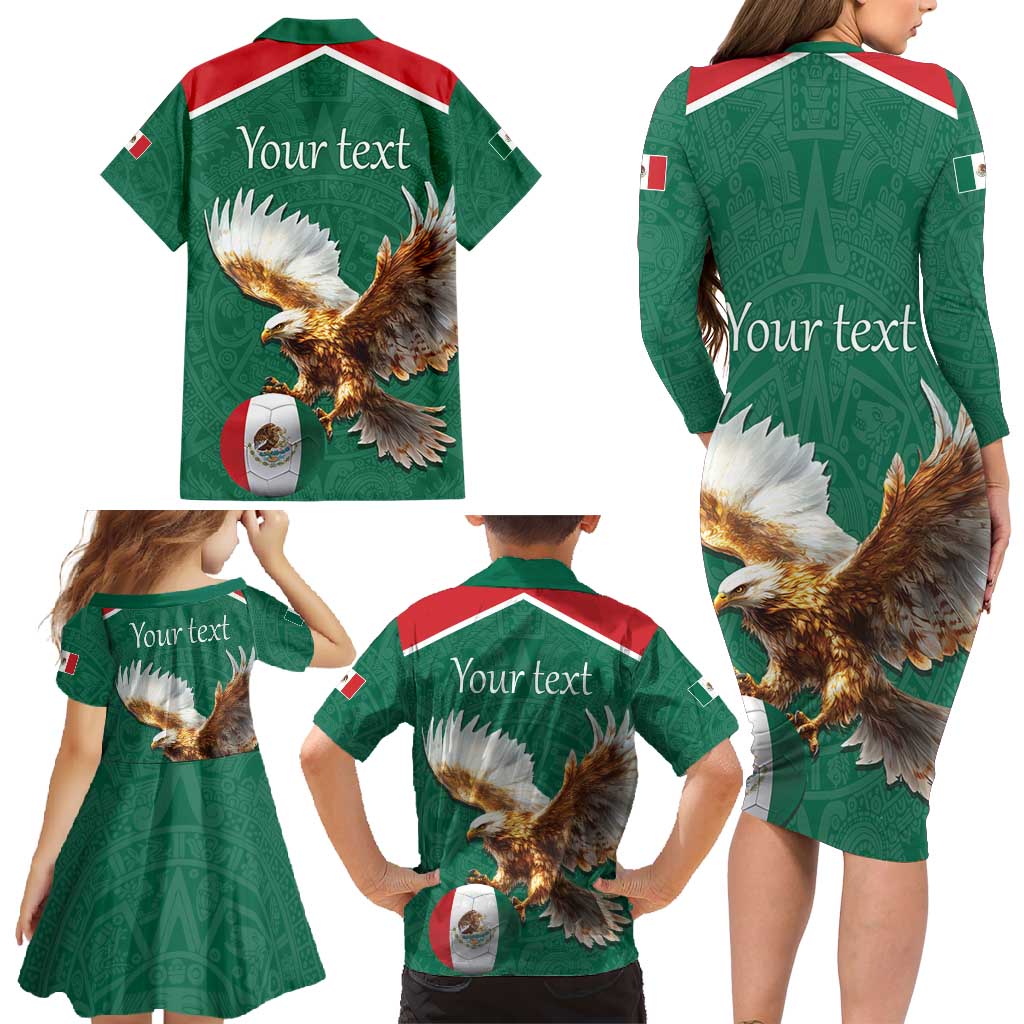 Personalized Viva Mexico Football Family Matching Long Sleeve Bodycon Dress and Hawaiian Shirt Mexican Eagle Mascot with Sporty Style
