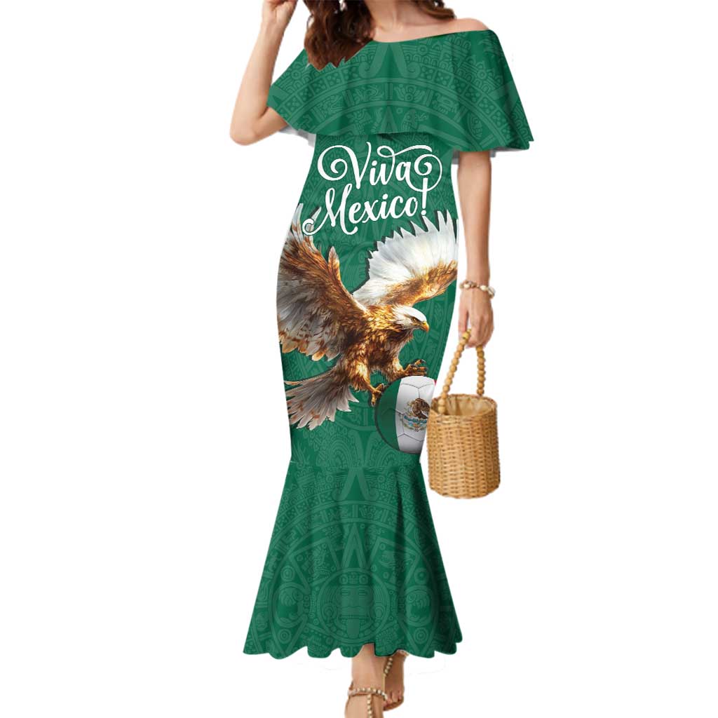 Personalized Viva Mexico Football Family Matching Mermaid Dress and Hawaiian Shirt Mexican Eagle Mascot with Sporty Style