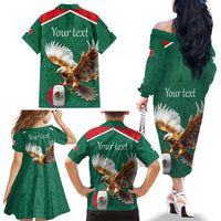 Personalized Viva Mexico Football Family Matching Off The Shoulder Long Sleeve Dress and Hawaiian Shirt Mexican Eagle Mascot with Sporty Style