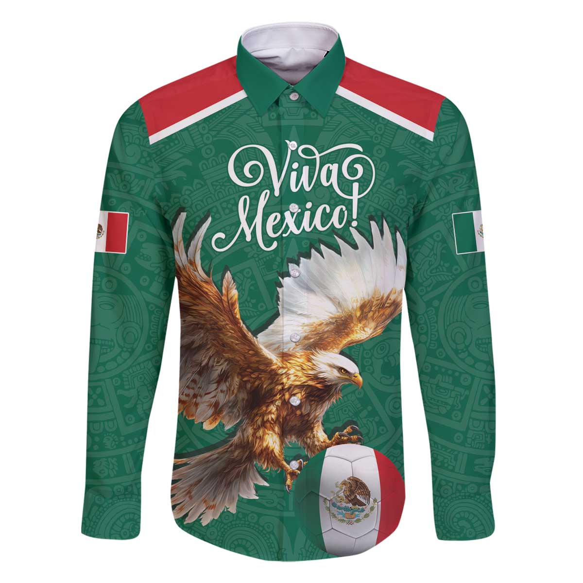 Personalized Viva Mexico Football Family Matching Off The Shoulder Long Sleeve Dress and Hawaiian Shirt Mexican Eagle Mascot with Sporty Style