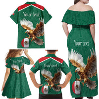 Personalized Viva Mexico Football Family Matching Off Shoulder Maxi Dress and Hawaiian Shirt Mexican Eagle Mascot with Sporty Style
