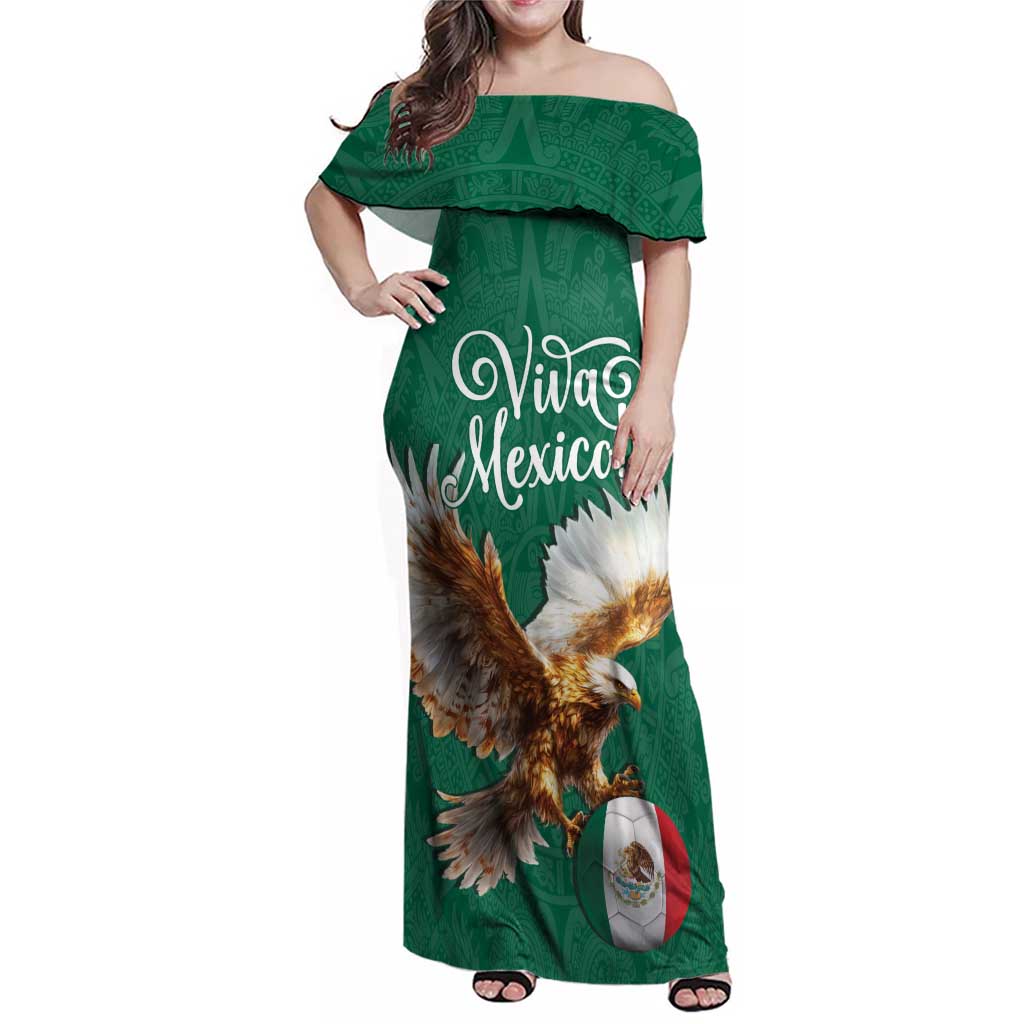 Personalized Viva Mexico Football Family Matching Off Shoulder Maxi Dress and Hawaiian Shirt Mexican Eagle Mascot with Sporty Style