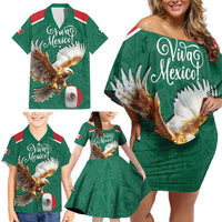 Personalized Viva Mexico Football Family Matching Off Shoulder Short Dress and Hawaiian Shirt Mexican Eagle Mascot with Sporty Style