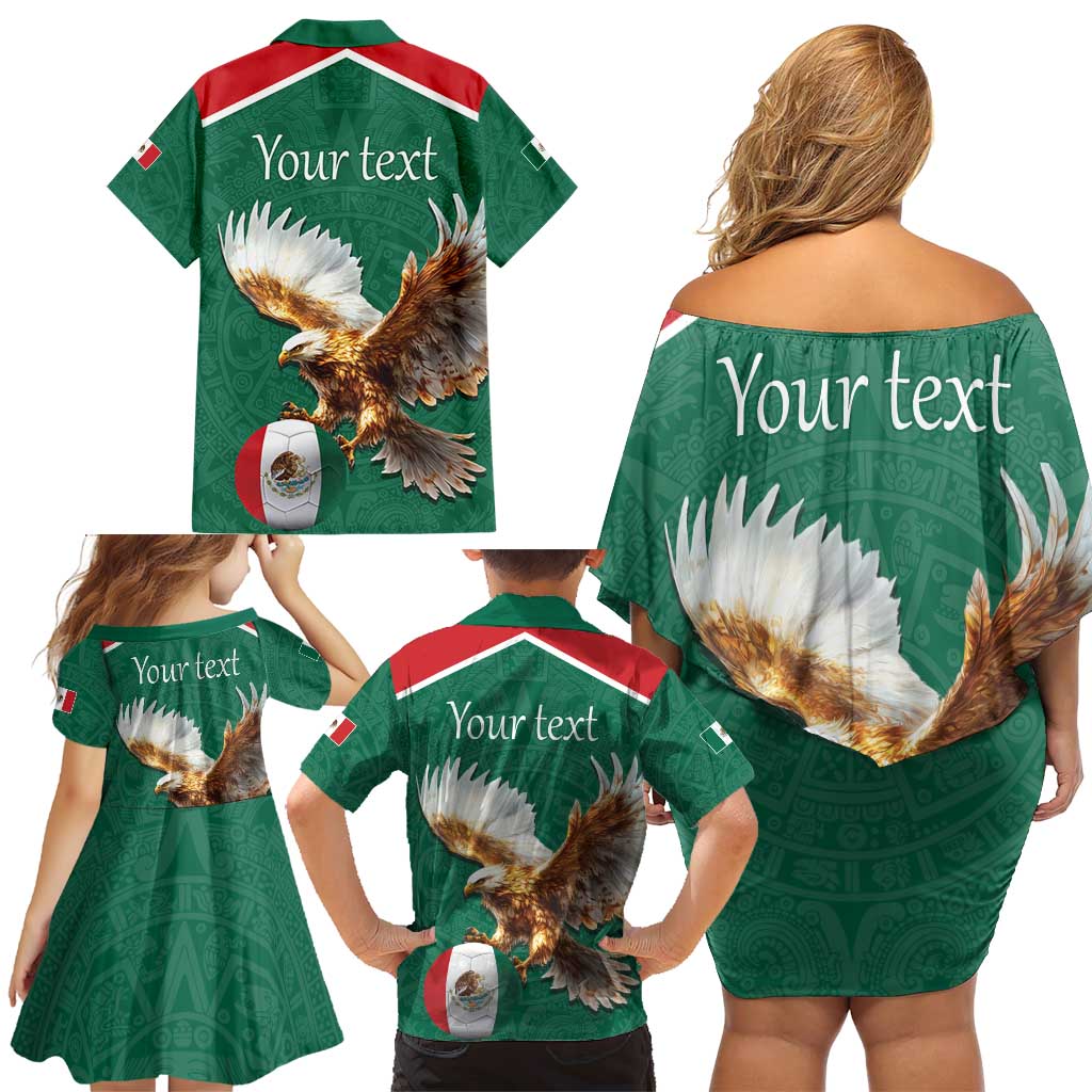 Personalized Viva Mexico Football Family Matching Off Shoulder Short Dress and Hawaiian Shirt Mexican Eagle Mascot with Sporty Style