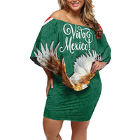 Personalized Viva Mexico Football Family Matching Off Shoulder Short Dress and Hawaiian Shirt Mexican Eagle Mascot with Sporty Style
