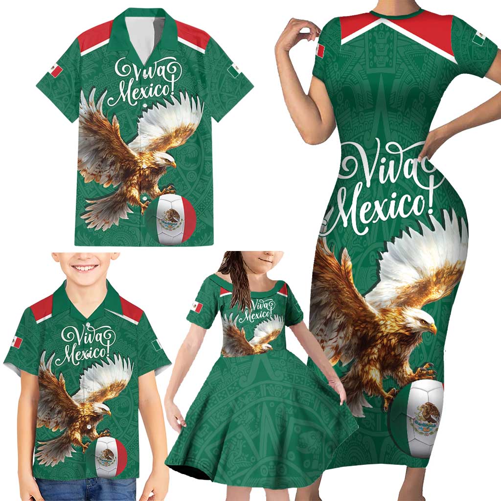 Personalized Viva Mexico Football Family Matching Short Sleeve Bodycon Dress and Hawaiian Shirt Mexican Eagle Mascot with Sporty Style