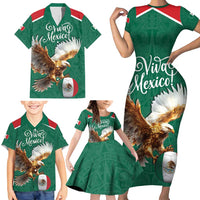 Personalized Viva Mexico Football Family Matching Short Sleeve Bodycon Dress and Hawaiian Shirt Mexican Eagle Mascot with Sporty Style