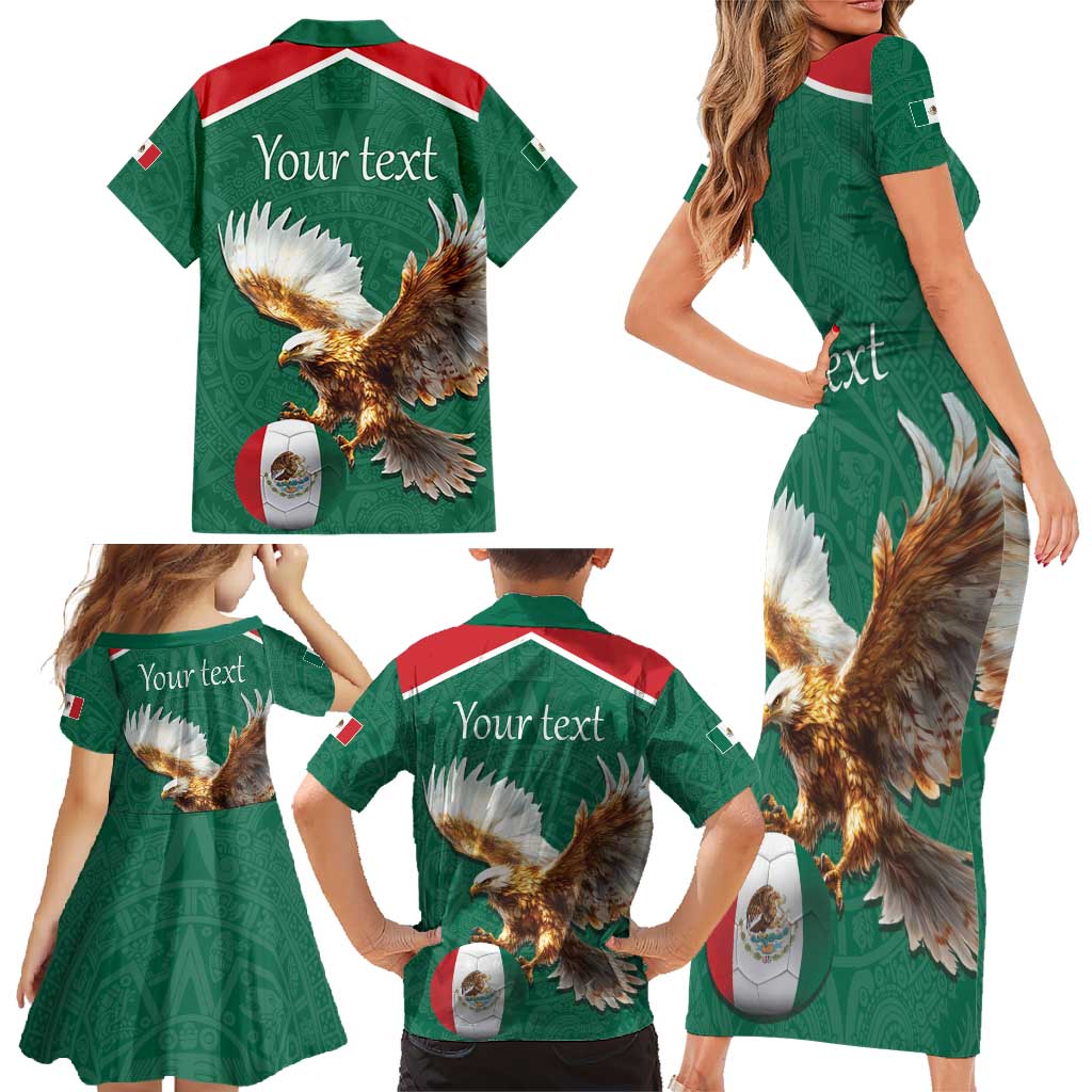 Personalized Viva Mexico Football Family Matching Short Sleeve Bodycon Dress and Hawaiian Shirt Mexican Eagle Mascot with Sporty Style