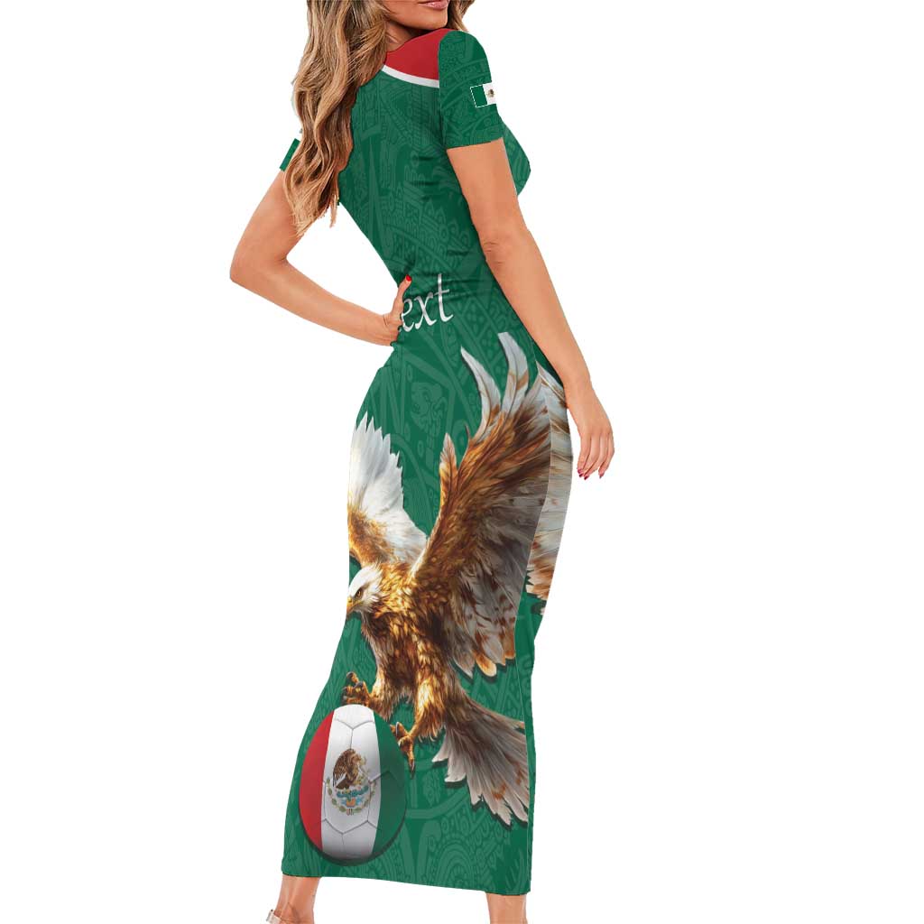 Personalized Viva Mexico Football Family Matching Short Sleeve Bodycon Dress and Hawaiian Shirt Mexican Eagle Mascot with Sporty Style