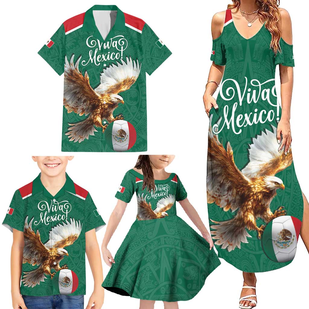 Personalized Viva Mexico Football Family Matching Summer Maxi Dress and Hawaiian Shirt Mexican Eagle Mascot with Sporty Style