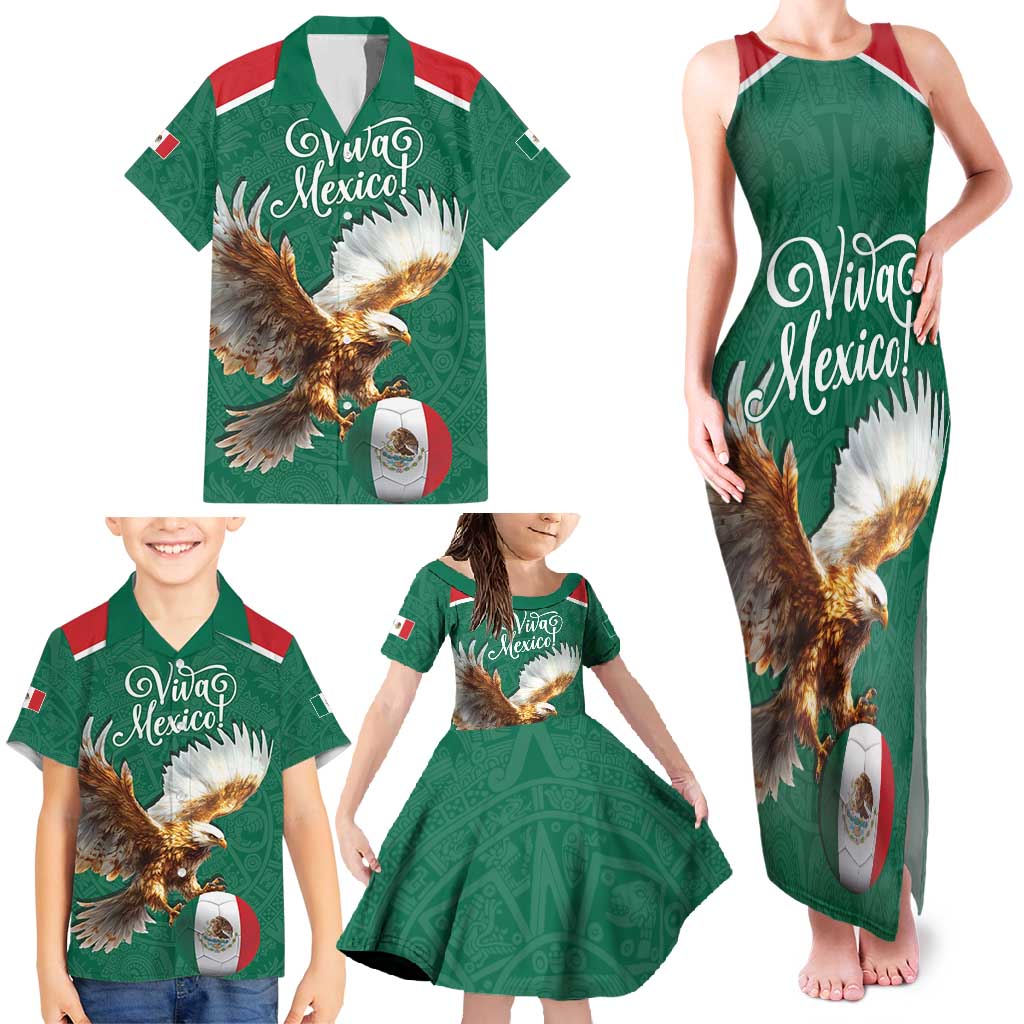 Personalized Viva Mexico Football Family Matching Tank Maxi Dress and Hawaiian Shirt Mexican Eagle Mascot with Sporty Style
