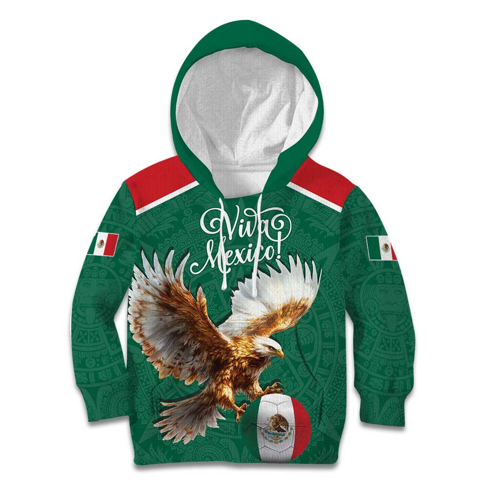 Personalized Viva Mexico Football Kid Hoodie Mexican Eagle Mascot with Sporty Style