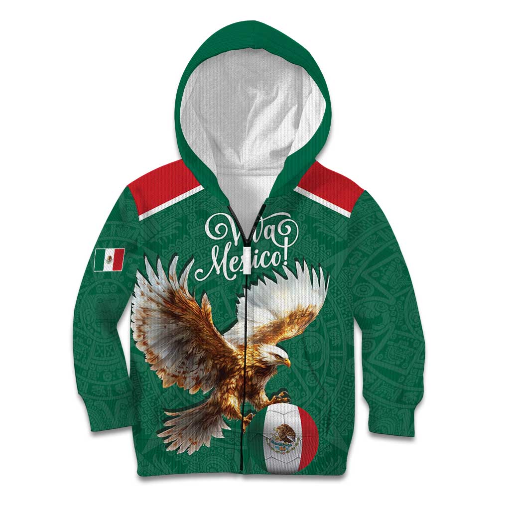 Personalized Viva Mexico Football Kid Hoodie Mexican Eagle Mascot with Sporty Style