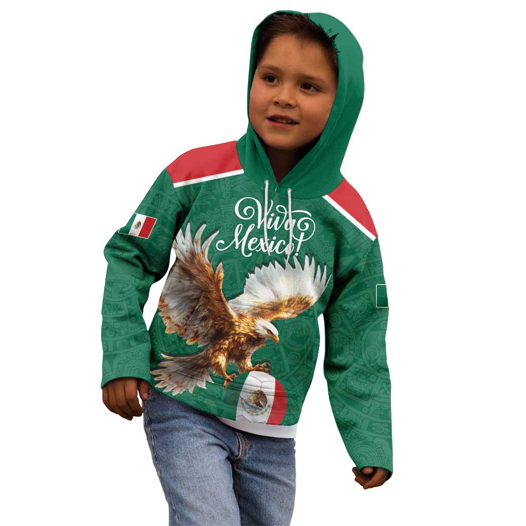 Personalized Viva Mexico Football Kid Hoodie Mexican Eagle Mascot with Sporty Style