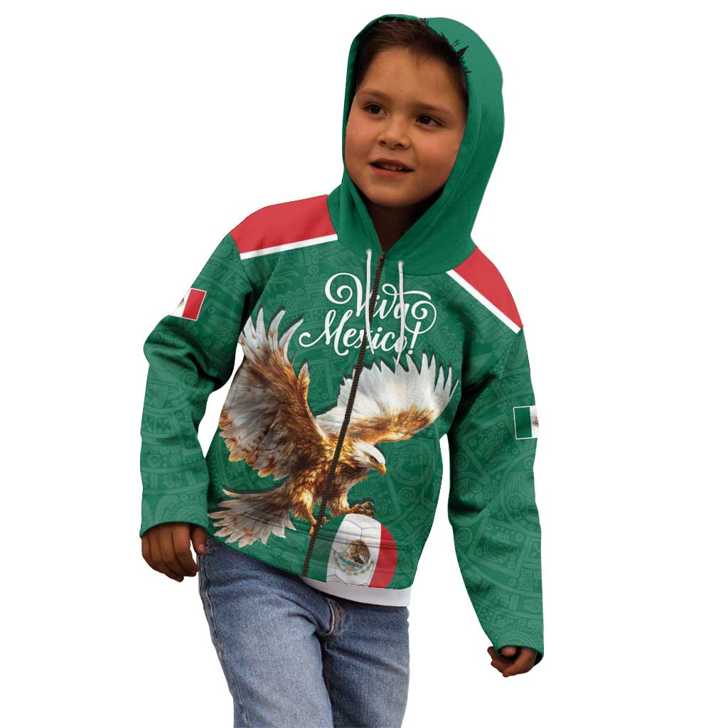 Personalized Viva Mexico Football Kid Hoodie Mexican Eagle Mascot with Sporty Style