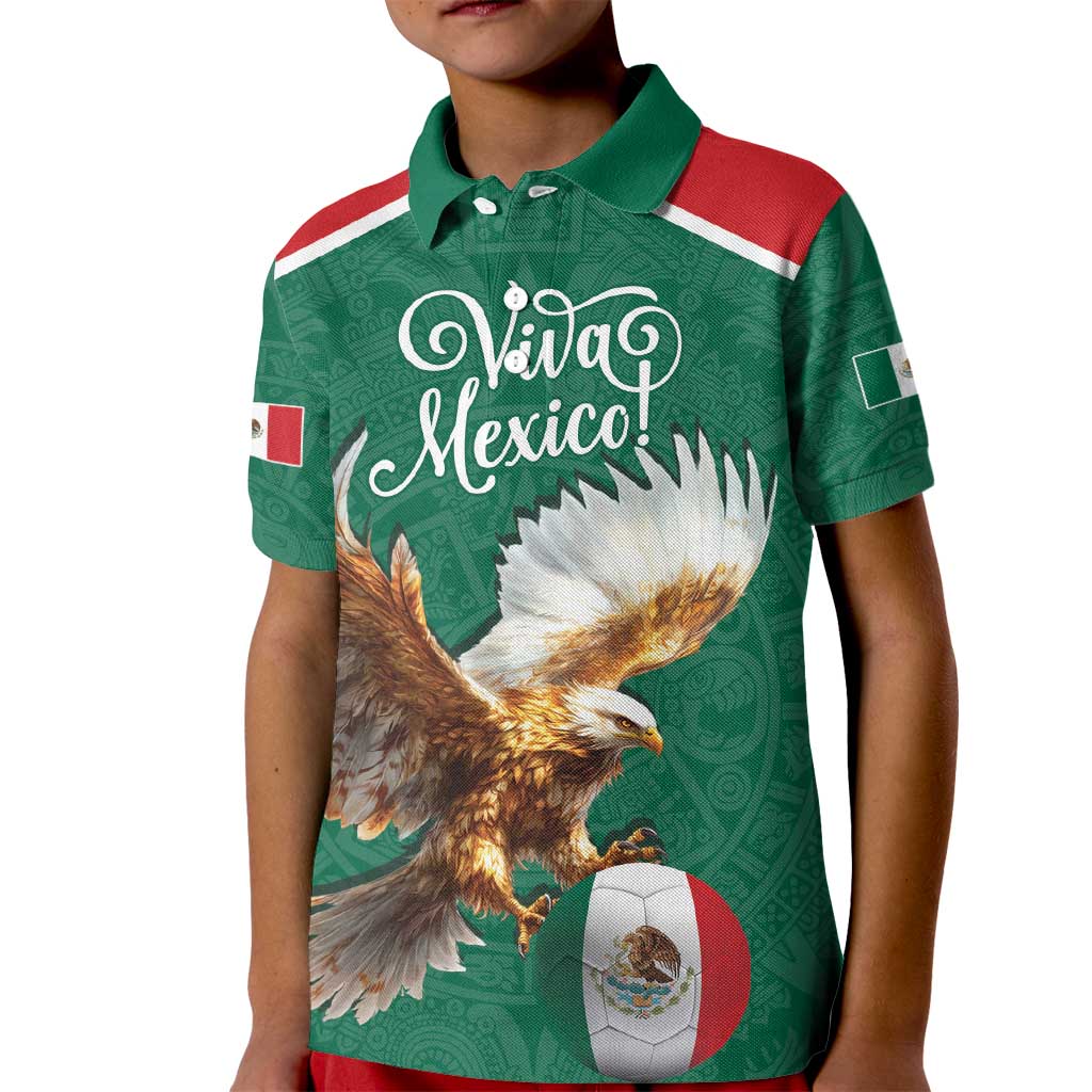 Personalized Viva Mexico Football Kid Polo Shirt Mexican Eagle Mascot with Sporty Style