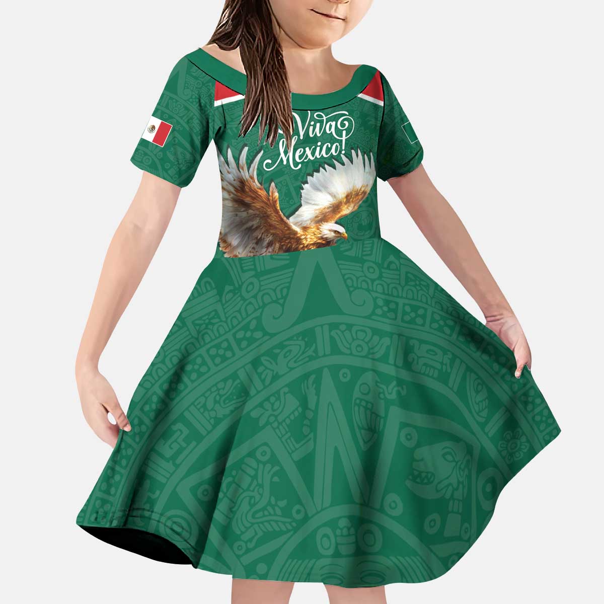 Personalized Viva Mexico Football Kid Short Sleeve Dress Mexican Eagle Mascot with Sporty Style