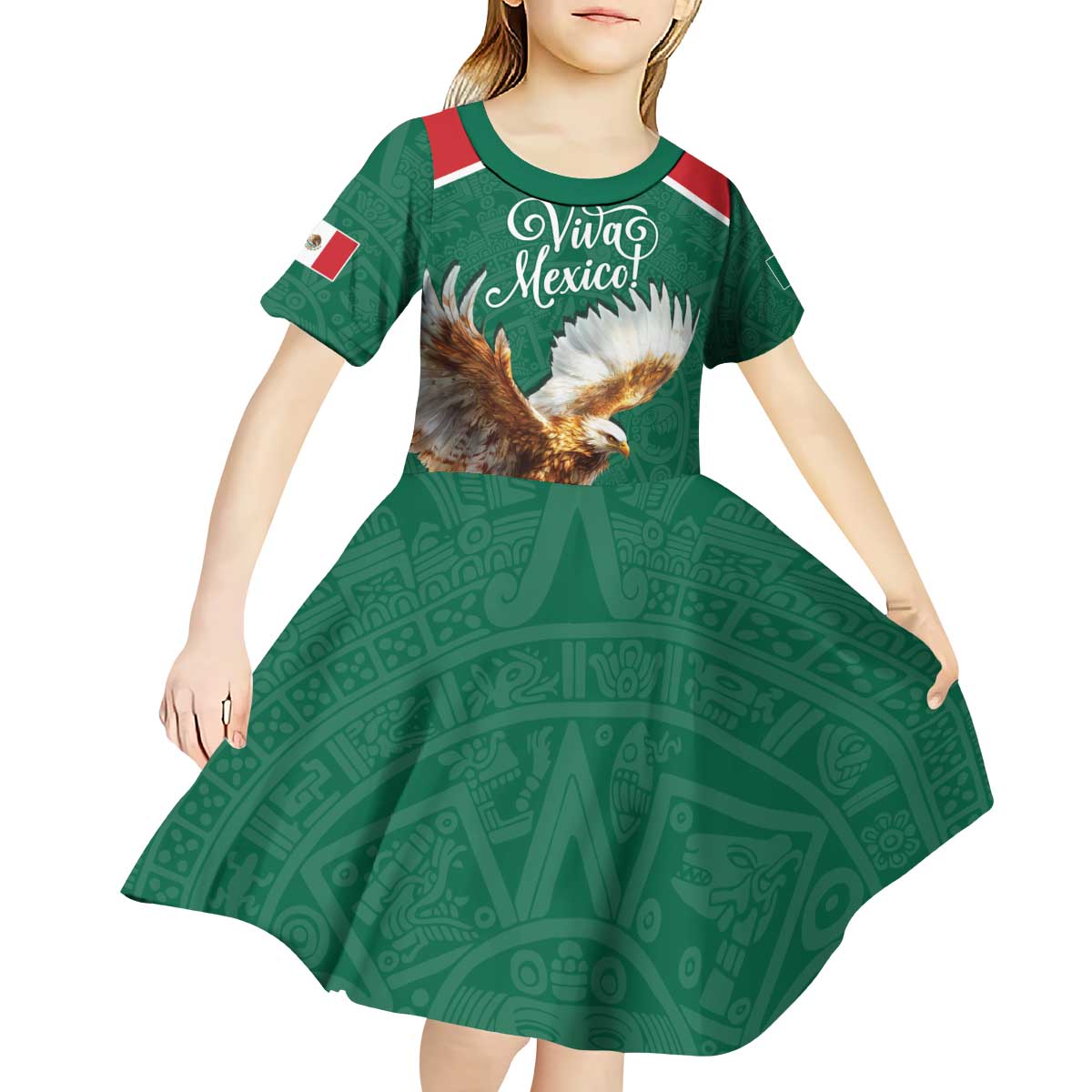 Personalized Viva Mexico Football Kid Short Sleeve Dress Mexican Eagle Mascot with Sporty Style