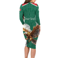 Personalized Viva Mexico Football Long Sleeve Bodycon Dress Mexican Eagle Mascot with Sporty Style