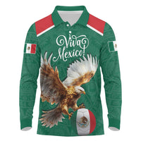 Personalized Viva Mexico Football Long Sleeve Polo Shirt Mexican Eagle Mascot with Sporty Style
