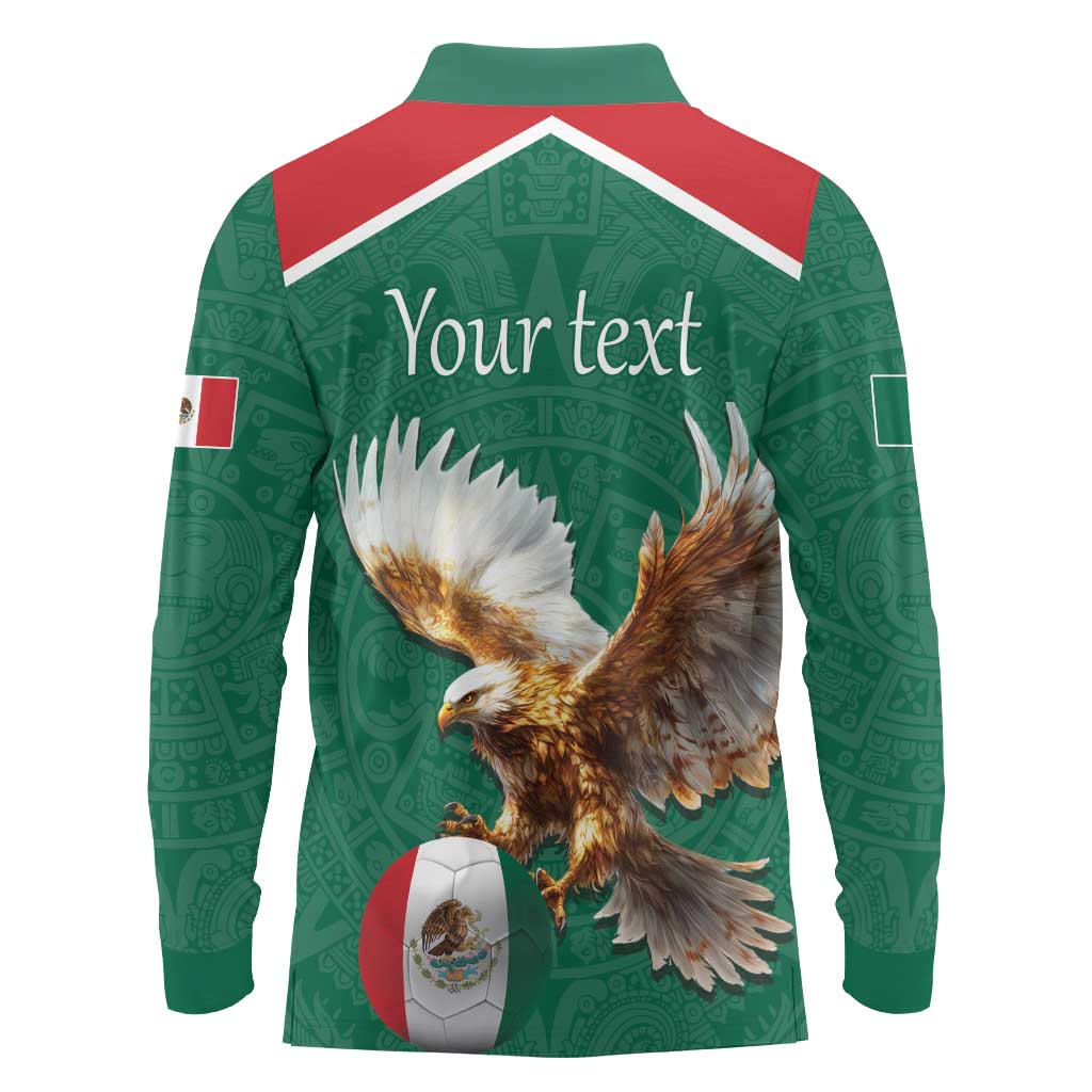 Personalized Viva Mexico Football Long Sleeve Polo Shirt Mexican Eagle Mascot with Sporty Style