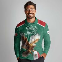 Personalized Viva Mexico Football Long Sleeve Polo Shirt Mexican Eagle Mascot with Sporty Style
