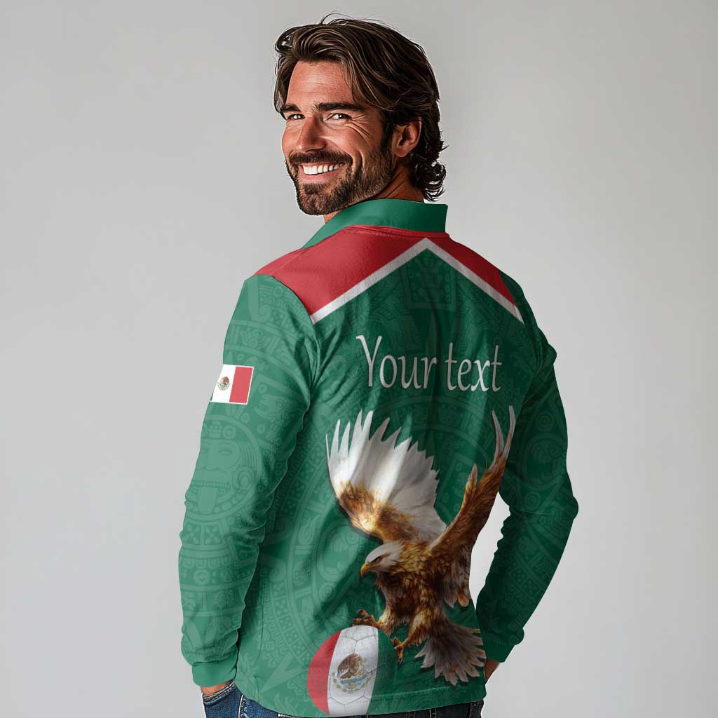 Personalized Viva Mexico Football Long Sleeve Polo Shirt Mexican Eagle Mascot with Sporty Style