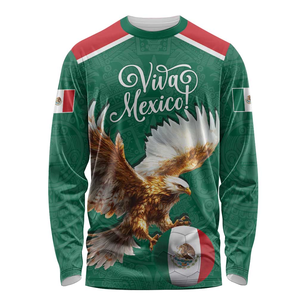 Personalized Viva Mexico Football Long Sleeve Shirt Mexican Eagle Mascot with Sporty Style