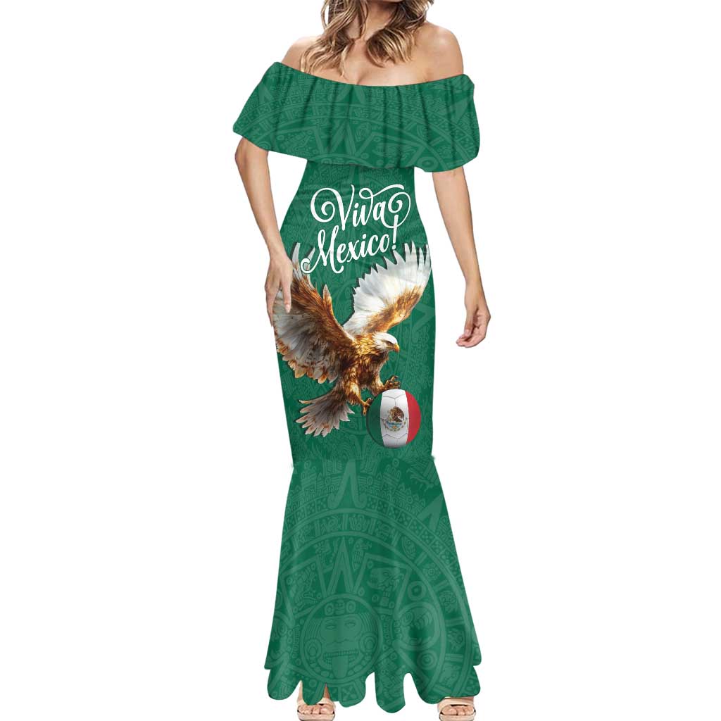 Personalized Viva Mexico Football Mermaid Dress Mexican Eagle Mascot with Sporty Style