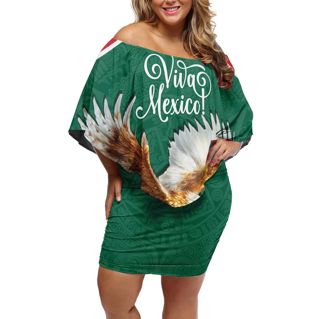 Personalized Viva Mexico Football Off Shoulder Short Dress Mexican Eagle Mascot with Sporty Style