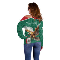 Personalized Viva Mexico Football Off Shoulder Sweater Mexican Eagle Mascot with Sporty Style