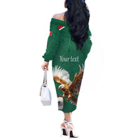 Personalized Viva Mexico Football Off The Shoulder Long Sleeve Dress Mexican Eagle Mascot with Sporty Style