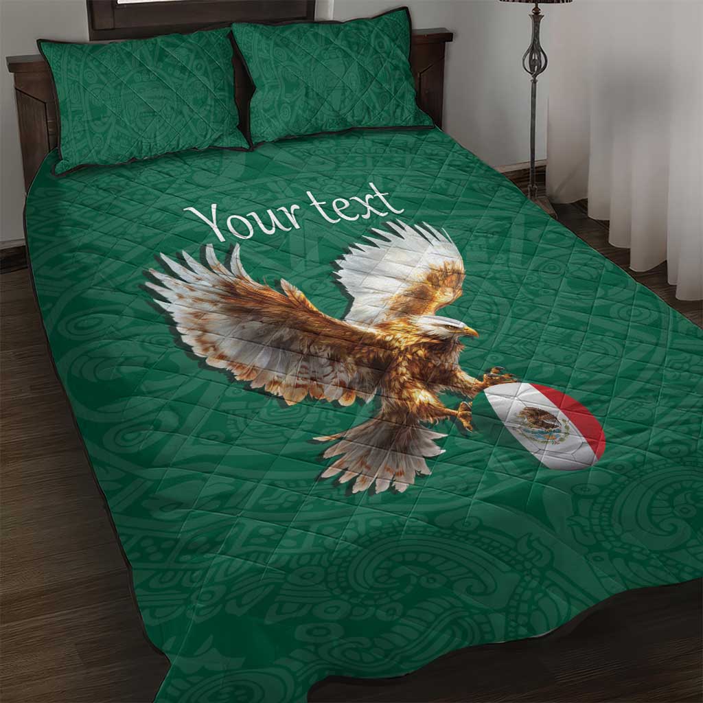 Personalized Viva Mexico Football Quilt Bed Set Mexican Eagle Mascot with Sporty Style