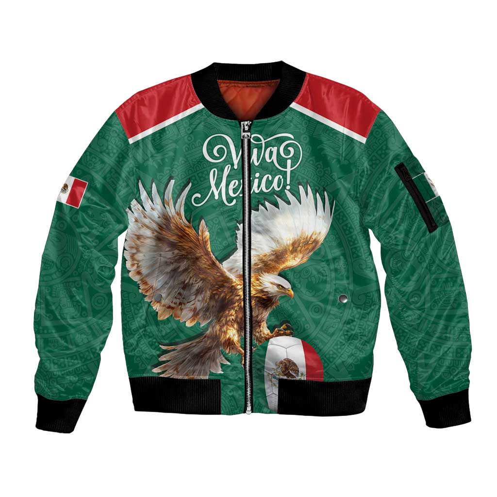 Personalized Viva Mexico Football Sleeve Zip Bomber Jacket Mexican Eagle Mascot with Sporty Style